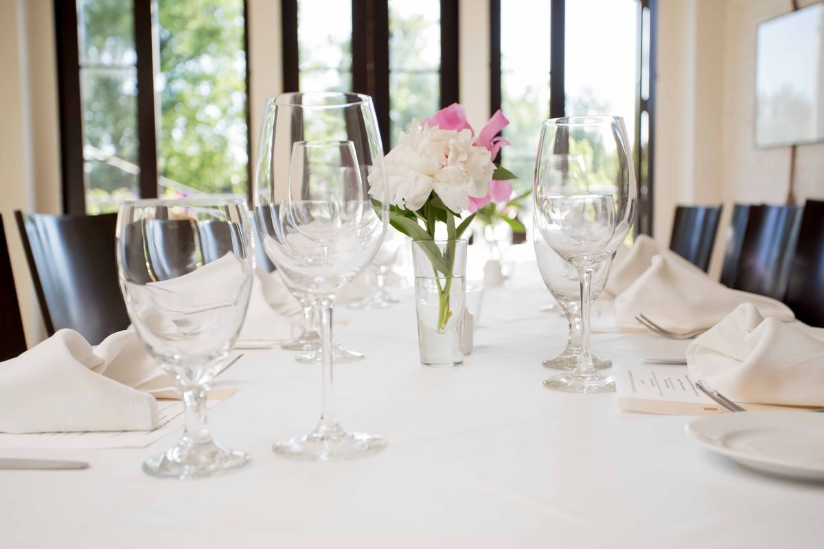 A table set with peonies